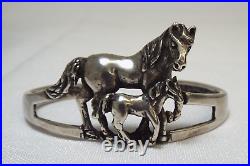 Ted Ott NAVAJO Sterling Silver 2 Horses Cuff Bracelet 29.6 grams Mare Foal Pony