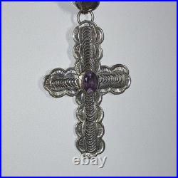 Textured Sterling Ball Bead Necklace THE MET Signed W Navajo Signed NA Pendant