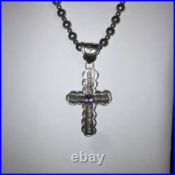 Textured Sterling Ball Bead Necklace THE MET Signed W Navajo Signed NA Pendant