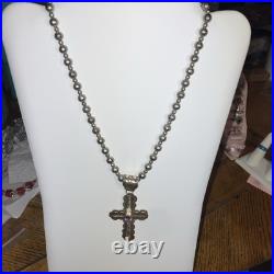 Textured Sterling Ball Bead Necklace THE MET Signed W Navajo Signed NA Pendant