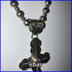 Textured Sterling Ball Bead Necklace THE MET Signed W Navajo Signed NA Pendant