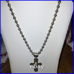 Textured Sterling Ball Bead Necklace THE MET Signed W Navajo Signed NA Pendant