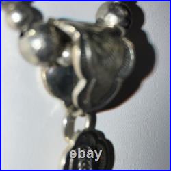 Textured Sterling Ball Bead Necklace THE MET Signed W Navajo Signed NA Pendant