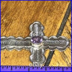Textured Sterling Ball Bead Necklace THE MET Signed W Navajo Signed NA Pendant