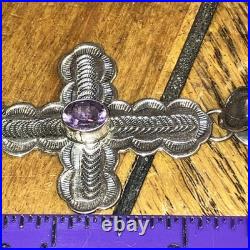 Textured Sterling Ball Bead Necklace THE MET Signed W Navajo Signed NA Pendant