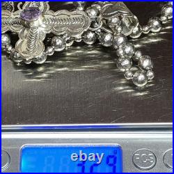 Textured Sterling Ball Bead Necklace THE MET Signed W Navajo Signed NA Pendant