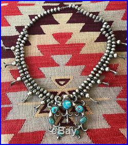 The Best! Navajo Old Pawn Squash Blossom Necklace Sterling Silver & Turquoise