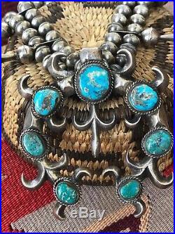 The Best! Navajo Old Pawn Squash Blossom Necklace Sterling Silver & Turquoise