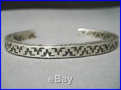 Thick And Heavy! Navajo Sterling Silver Pueblo Geomtric Bracelet