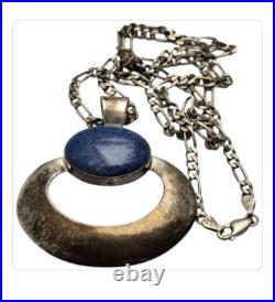 Tom Yazzie Vintage Native American Navajo Lapis Sterling Silver Necklace