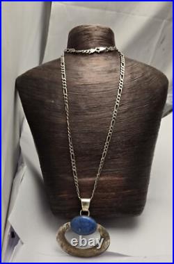 Tom Yazzie Vintage Native American Navajo Lapis Sterling Silver Necklace