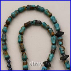Traditional Navajo Hand Strung Genuine Turquoise Sterling Silver Accent Necklace