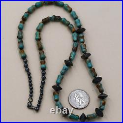 Traditional Navajo Hand Strung Genuine Turquoise Sterling Silver Accent Necklace