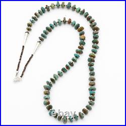 Traditional Navajo Hand Strung Genuine Turquoise Sterling Silver Heishi Necklace