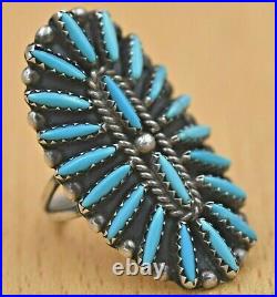 Traditional Navajo Old Pawn Needle Point Natural Turquoise Sterling Silver Ring