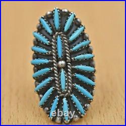 Traditional Navajo Old Pawn Needle Point Natural Turquoise Sterling Silver Ring