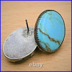 Traditional Navajo Pawn Handmade Oval Turquoise Sterling Silver Post Earrings