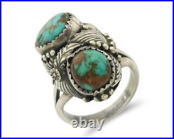 Traditional Navajo Ring Sterling Silver Turquoise Signed Tom Willeto Size 7.25
