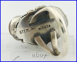 Traditional Navajo Ring Sterling Silver Turquoise Signed Tom Willeto Size 7.25