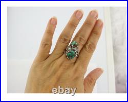 Traditional Navajo Ring Sterling Silver Turquoise Signed Tom Willeto Size 7.25