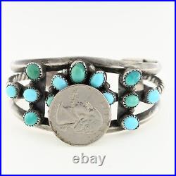 Traditional Navajo Sterling Silver 14 Turquoise Stone Cluster Cuff Bracelet