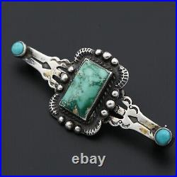 Traditional Vintage Navajo Old Pawn Sterling Silver Natural Turquoise Brooch