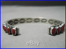 Tremendous Vintage Navajo Intense Oval Red Coral Sterling Silver Bracelet