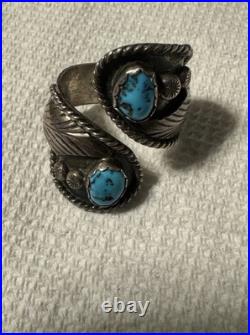 Turquoise And Sterling Silver Native American Fred James Bypass Ring