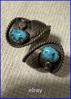 Turquoise And Sterling Silver Native American Fred James Bypass Ring
