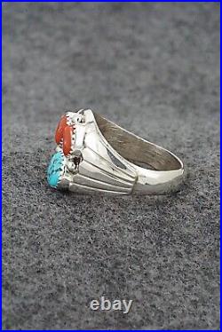 Turquoise, Coral and Sterling Silver Ring Annie Spencer Size 13.5