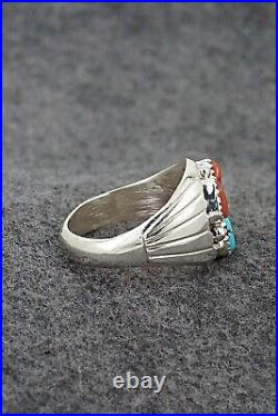 Turquoise, Coral and Sterling Silver Ring Annie Spencer Size 13.5