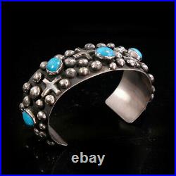 Turquoise Cuff bracelet Large Native American Heavy Sterling Navajo Mens