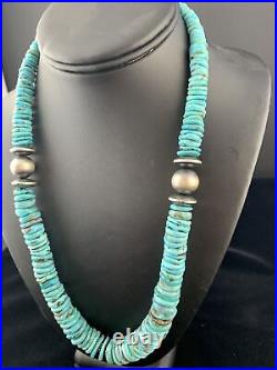 Turquoise Graduated Navajo Pearls Sterling Silver Necklace 21 1725