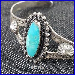 Turquoise Harvey Era Navajo Sterling Silver Native Handmade Cuff Bracelet 6