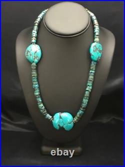 Turquoise Heishi Chunky Navajo Sterling Silver Necklace 20 02959
