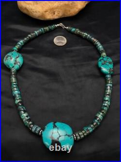Turquoise Heishi Chunky Navajo Sterling Silver Necklace 20 02959