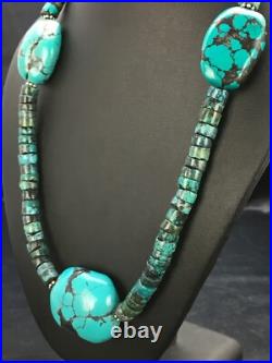 Turquoise Heishi Chunky Navajo Sterling Silver Necklace 20 02959