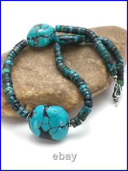 Turquoise Heishi Chunky Navajo Sterling Silver Necklace 20 02959