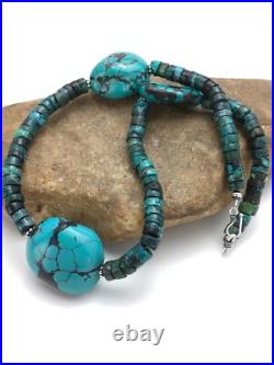 Turquoise Heishi Chunky Navajo Sterling Silver Necklace 20 02959