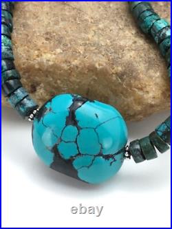 Turquoise Heishi Chunky Navajo Sterling Silver Necklace 20 02959