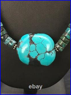 Turquoise Heishi Chunky Navajo Sterling Silver Necklace 20 02959 Turquoise Heishi Chunky Navajo Sterling Silver Necklace 20 02959