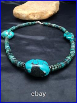 Turquoise Heishi Chunky Navajo Sterling Silver Necklace 20 02959