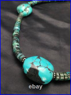 Turquoise Heishi Chunky Navajo Sterling Silver Necklace 20 02959