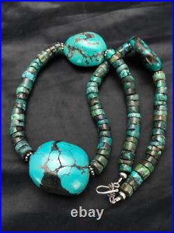 Turquoise Heishi Chunky Navajo Sterling Silver Necklace 20 02959