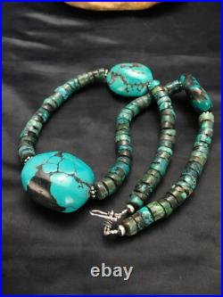 Turquoise Heishi Chunky Navajo Sterling Silver Necklace 20 02959