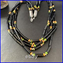 Turquoise Onyx & Spiny Oyster Navajo Sterling Silver Necklace 10922