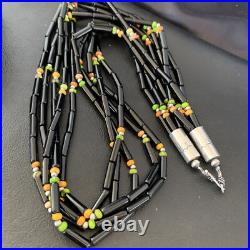 Turquoise Onyx & Spiny Oyster Navajo Sterling Silver Necklace 10922