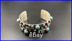 Turquoise Sterling Bracelet Bonfe Leather Workshop Navajo Cuff Cross