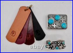 Turquoise Sterling Bracelet Bonfe Leather Workshop Navajo Cuff Cross