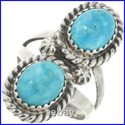 Turquoise Sterling Silver Navajo Ladies Ring Two Stone Traditional